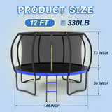 12FT Outdoor Big Trampoline Inner Safety Enclosure Net, Ladder, PVC Spring Cover Padding, For Kids