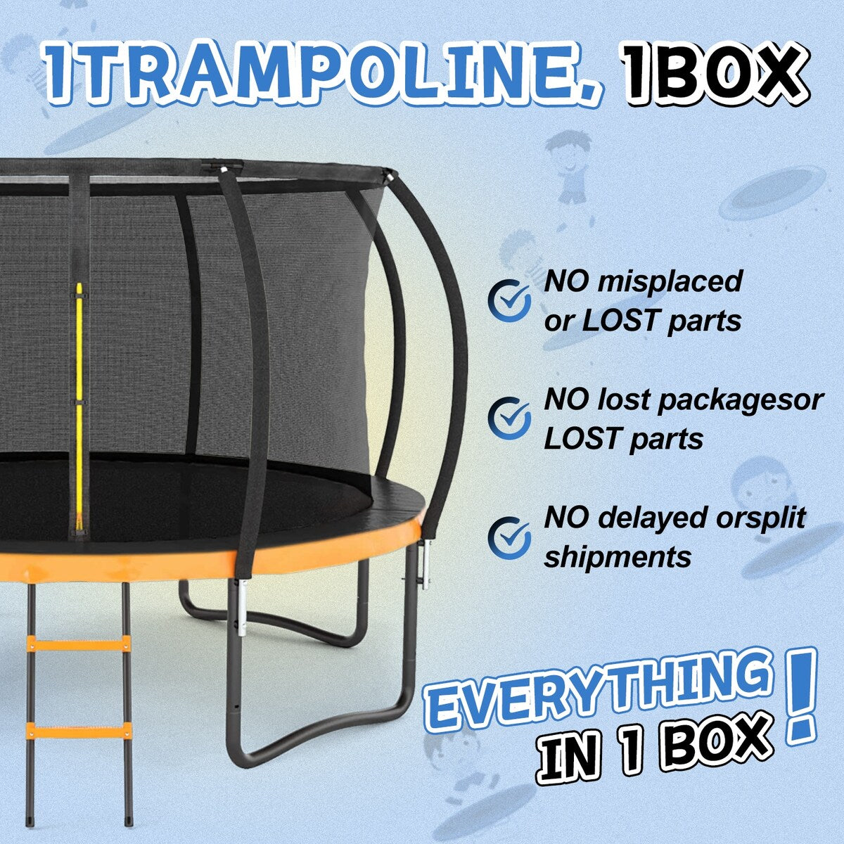 12FT Outdoor Big Trampoline Inner Safety Enclosure Net, Ladder, PVC Spring Cover Padding, For Kids