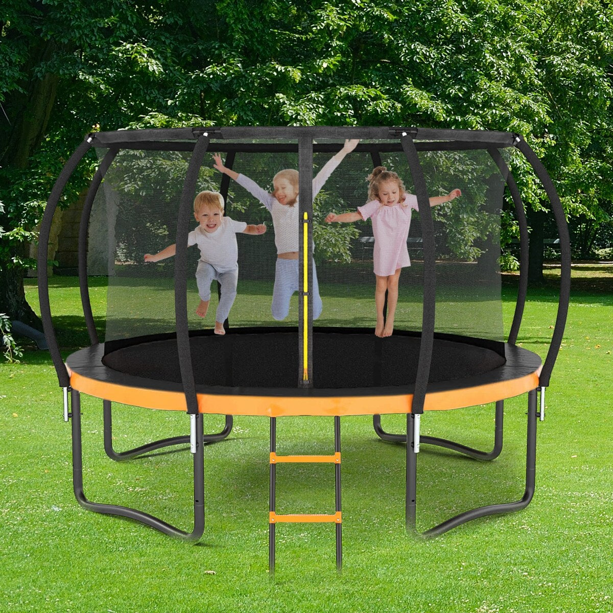 12FT Outdoor Big Trampoline Inner Safety Enclosure Net, Ladder, PVC Spring Cover Padding, For Kids
