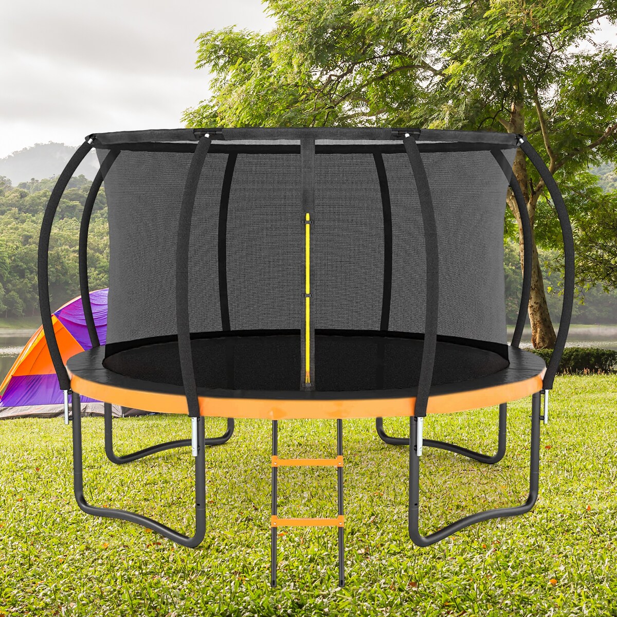 12FT Outdoor Big Trampoline Inner Safety Enclosure Net, Ladder, PVC Spring Cover Padding, For Kids