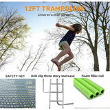 12FT Trampoline Green for Kids & Adults ,Recreational Trampolines with Safety Enclosure for Back Yard Outdoor