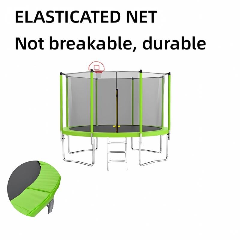 12FT Trampoline Green for Kids & Adults ,Recreational Trampolines with Safety Enclosure for Back Yard Outdoor