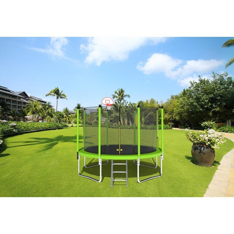 12FT Trampoline Green for Kids & Adults ,Recreational Trampolines with Safety Enclosure for Back Yard Outdoor