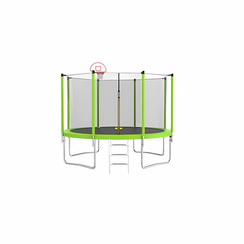 12FT Trampoline Green for Kids & Adults ,Recreational Trampolines with Safety Enclosure for Back Yard Outdoor