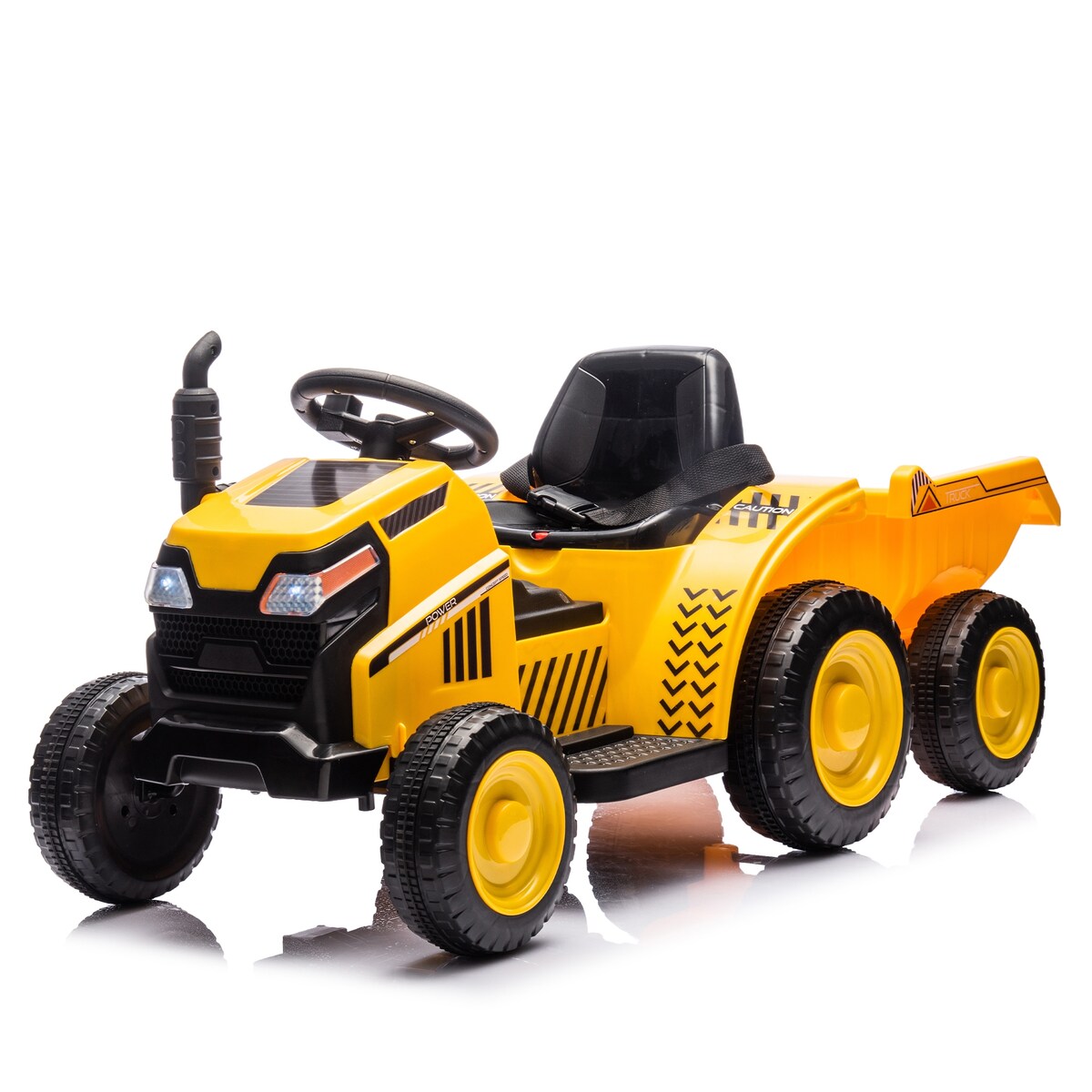 12V Kids Ride On Electric Tractor Black Knight,Kids Ride On Toy.2WD,Non-skid tires, steering wheel,With Removable storage tug