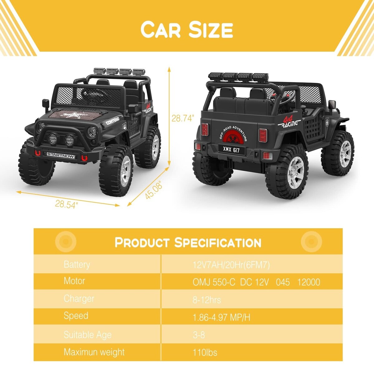 12V Kids Ride On Truck Car with Parent Remote Control