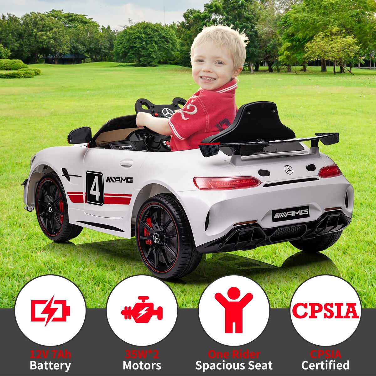 12V Ride on Car for Kids, Licensed Benz AMG Electric Vehicles Battery Powered Sports Car