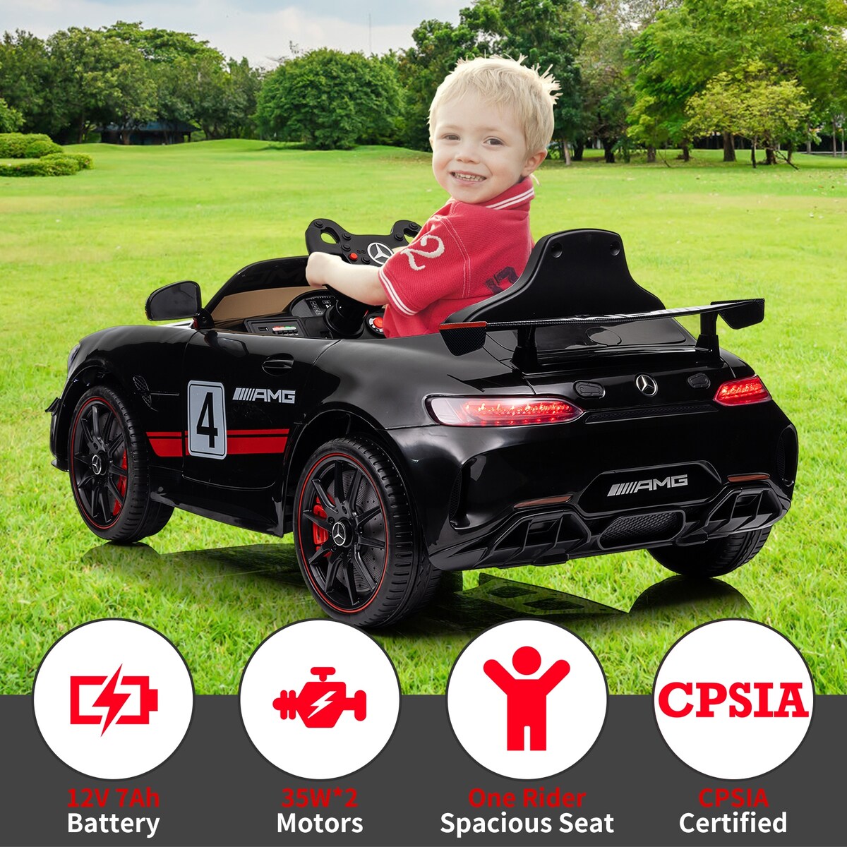 12V Ride on Car for Kids, Licensed Benz AMG Electric Vehicles Battery Powered Sports Car