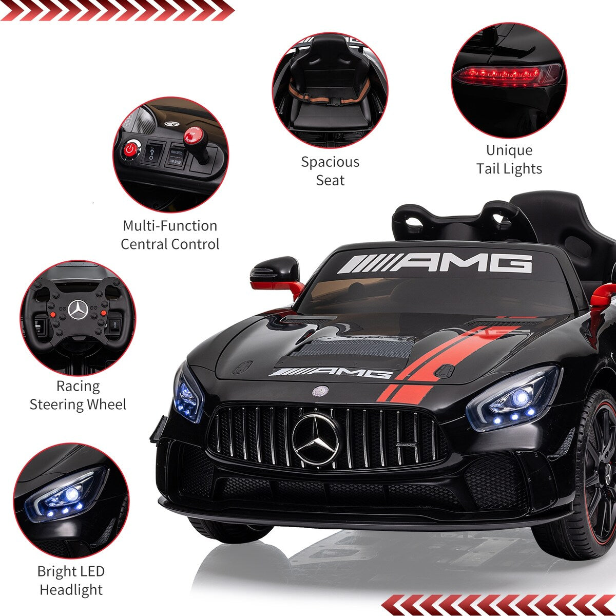 12V Ride on Car for Kids, Licensed Benz AMG Electric Vehicles Battery Powered Sports Car