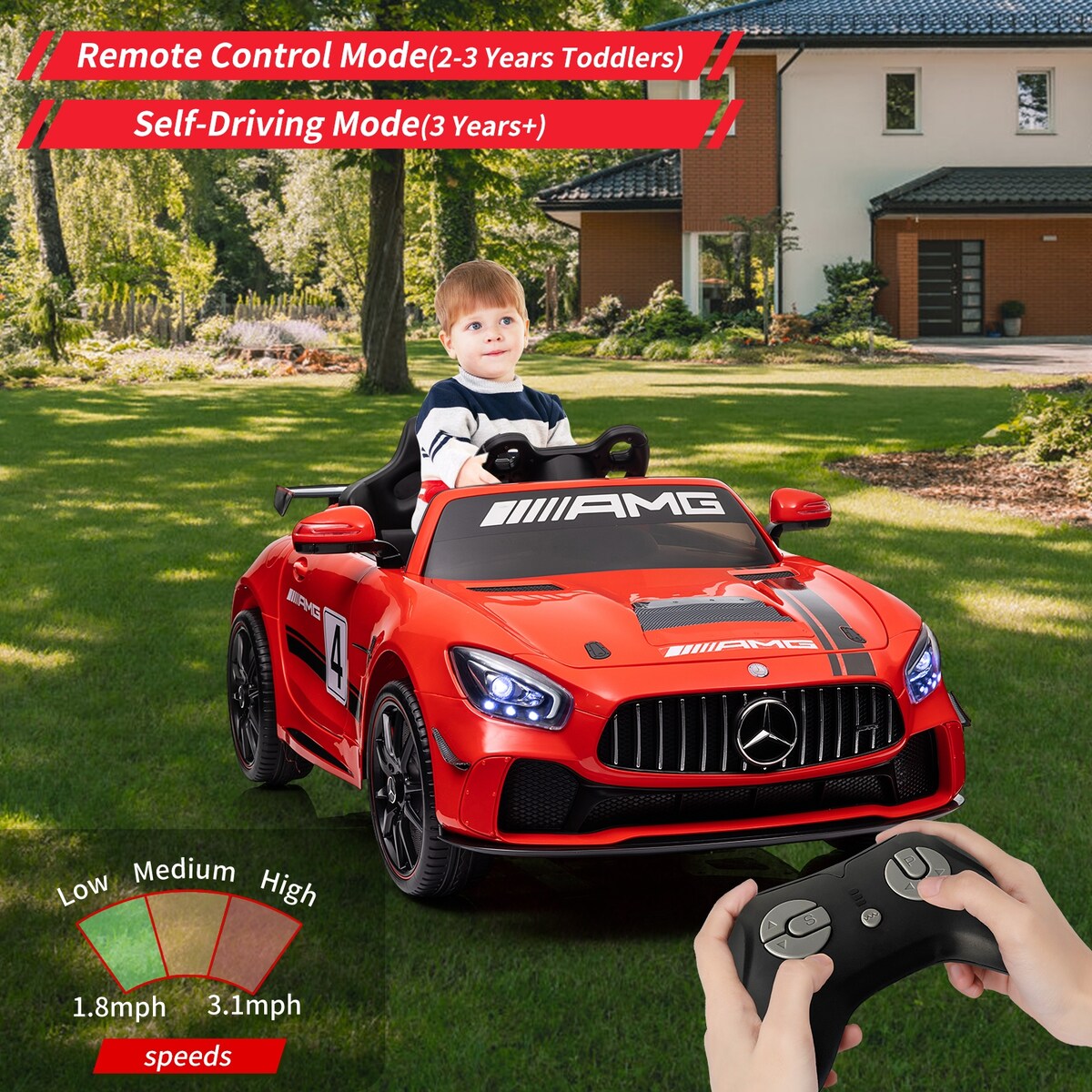 12V Ride on Car for Kids, Licensed Benz AMG Electric Vehicles Battery Powered Sports Car