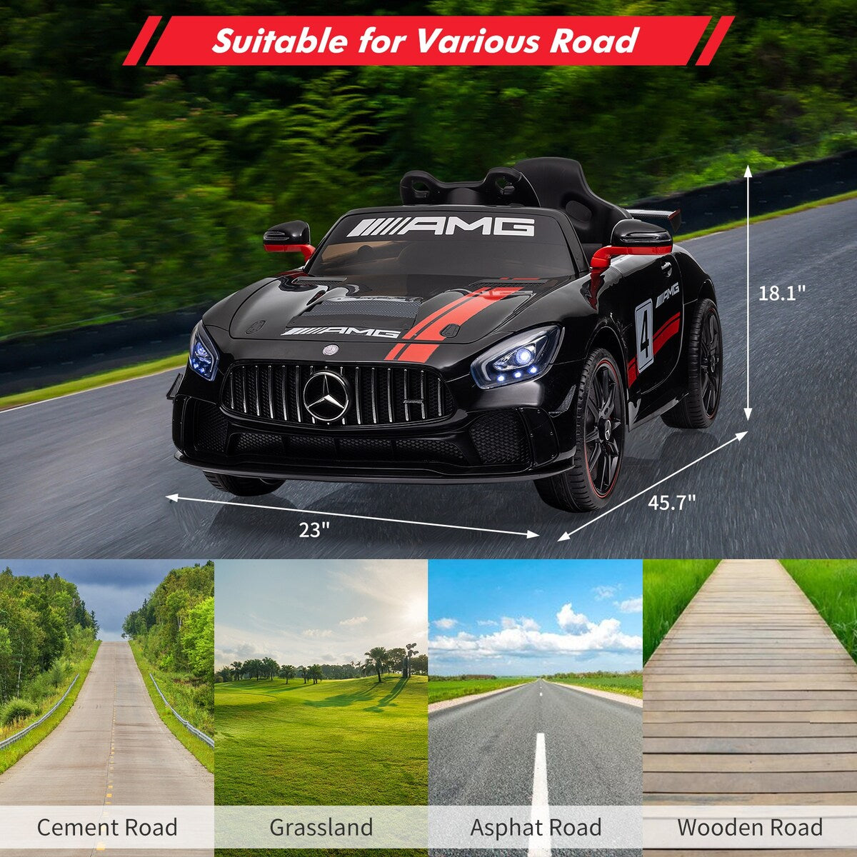 12V Ride on Car for Kids, Licensed Benz AMG Electric Vehicles Battery Powered Sports Car