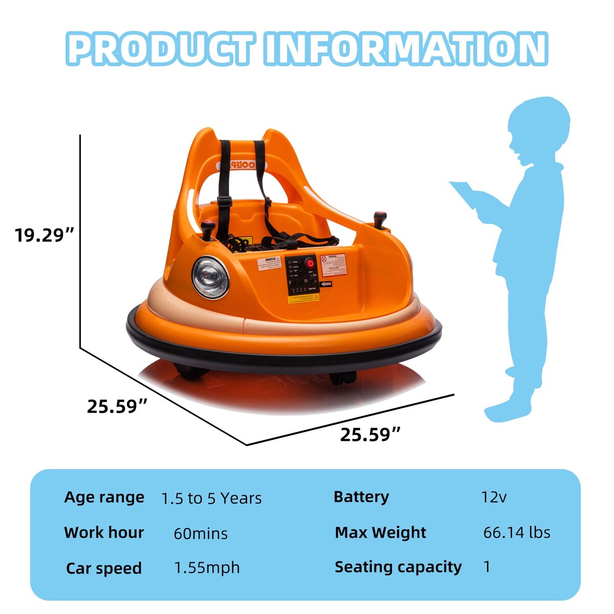 12V ride on bumper electric car for 1.5-5 Years Old kids W/Remote Control and LED Lights
