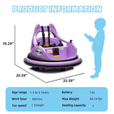 12V ride on bumper electric car for 1.5-5 Years Old kids W/Remote Control and LED Lights