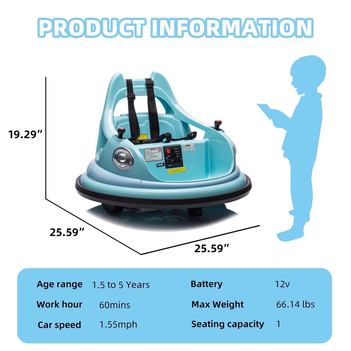 12V ride on bumper electric car for 1.5-5 Years Old kids W/Remote Control and LED Lights