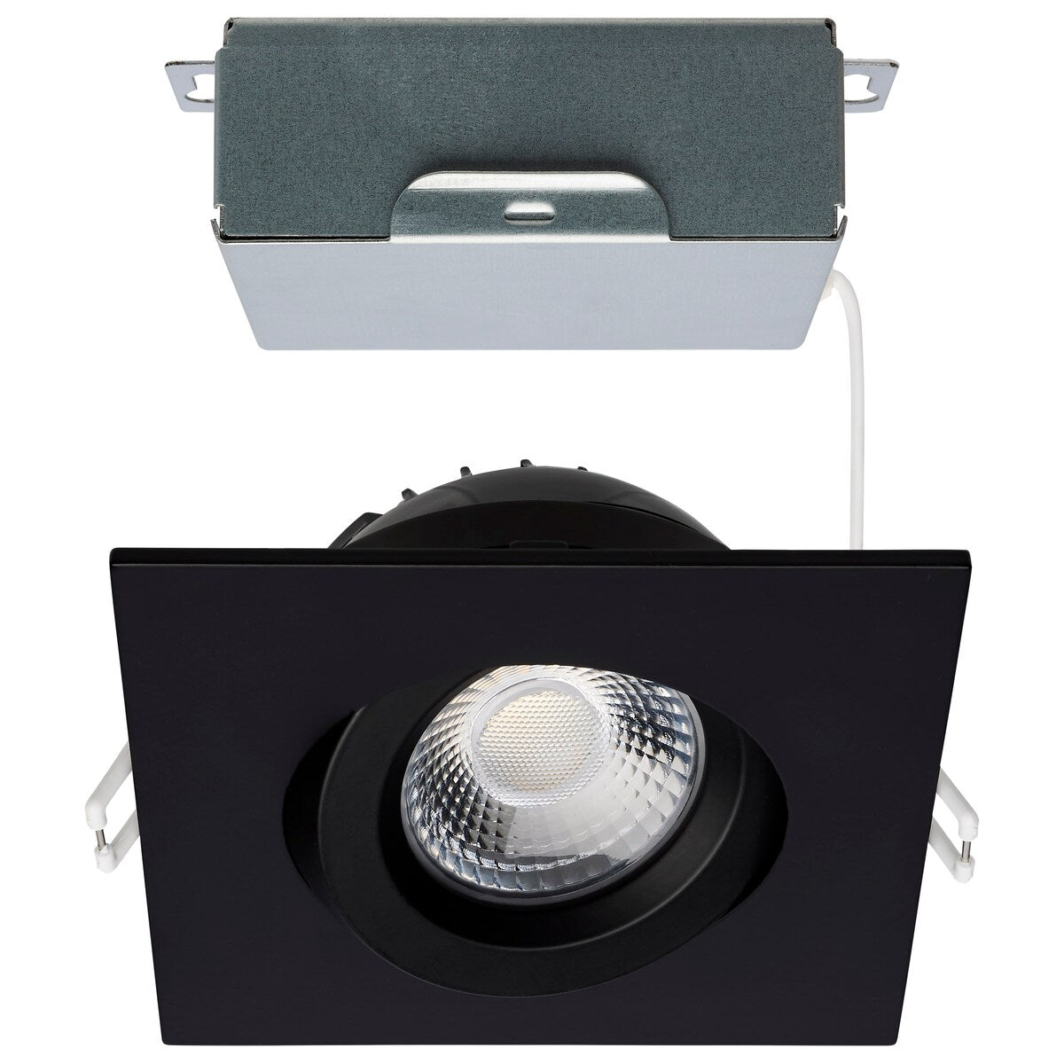12W LED Direct Wire Downlight Gimbaled 4In CCT Selectable Square Remote Driver Black 850L