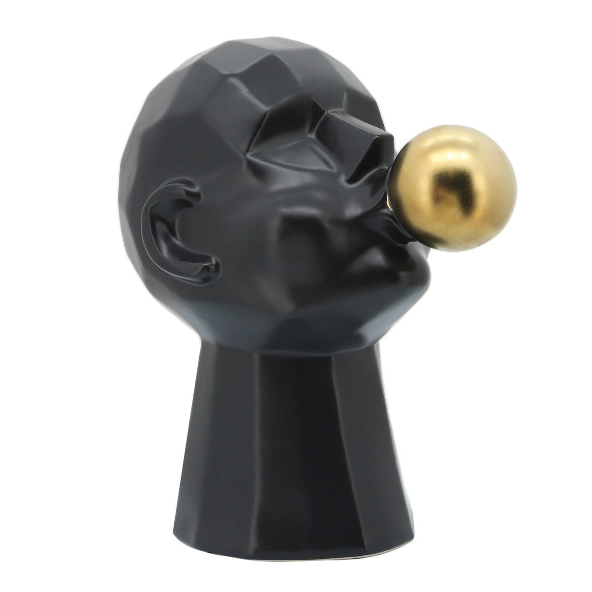 12" Bubble Gum Man Sculpture Contemporary Art Deco Black Ceramic Statue Man Blowing Bubble Gum Creative Home or - 12" x 7" x 12"