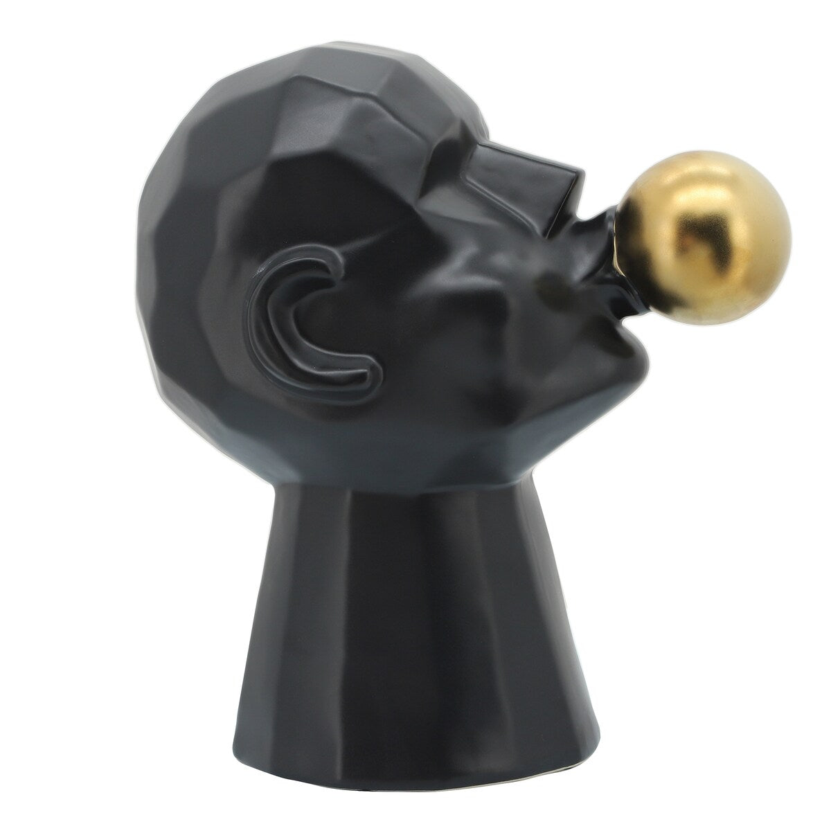 12" Bubble Gum Man Sculpture Contemporary Art Deco Black Ceramic Statue Man Blowing Bubble Gum Creative Home or - 12" x 7" x 12"