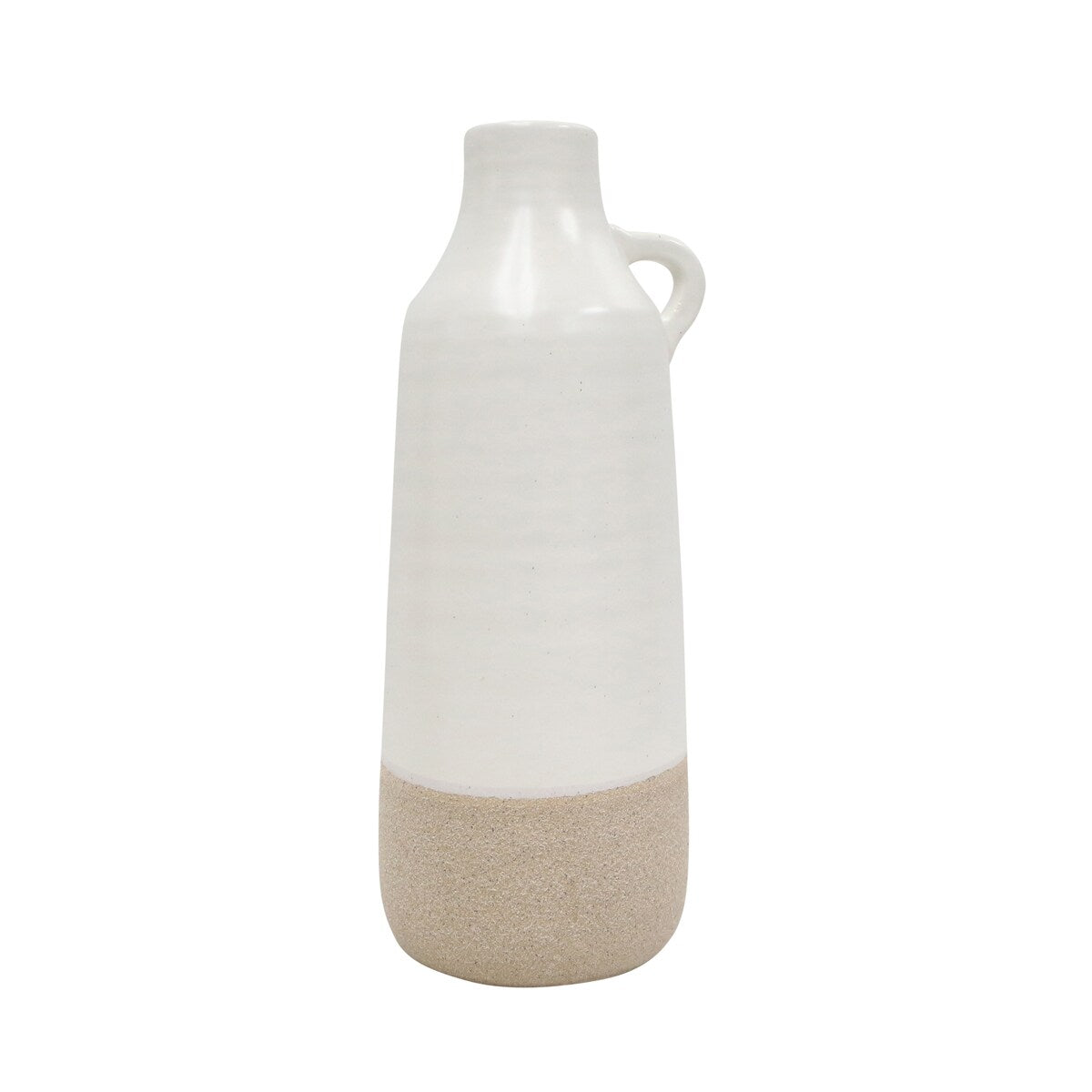 12" Ceramic Bottle Vase Contemporary Rustic White and Tan Vase For Decorative Table Accent Stylish Home or Office