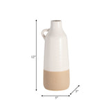 12" Ceramic Bottle Vase Contemporary Rustic White and Tan Vase For Decorative Table Accent Stylish Home or Office