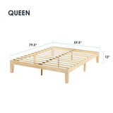 12" Classic Solid Wood Platform Bed Frame
