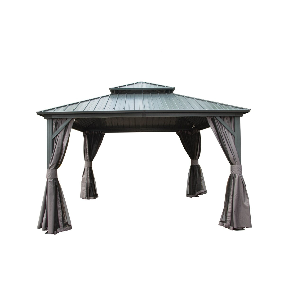 12' X 12' Hardtop Gazebo, , Curtain and Netting, Permanent Gazebo Pavilion for Patio, Backyard, Deck, Lawn