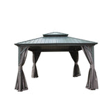 12' X 12' Hardtop Gazebo, , Curtain and Netting, Permanent Gazebo Pavilion for Patio, Backyard, Deck, Lawn