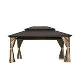 12' x 16' Outdoor Aluminum Hardtop Gazebo with Galvanized Steel Double Roof with Curtain and Netting