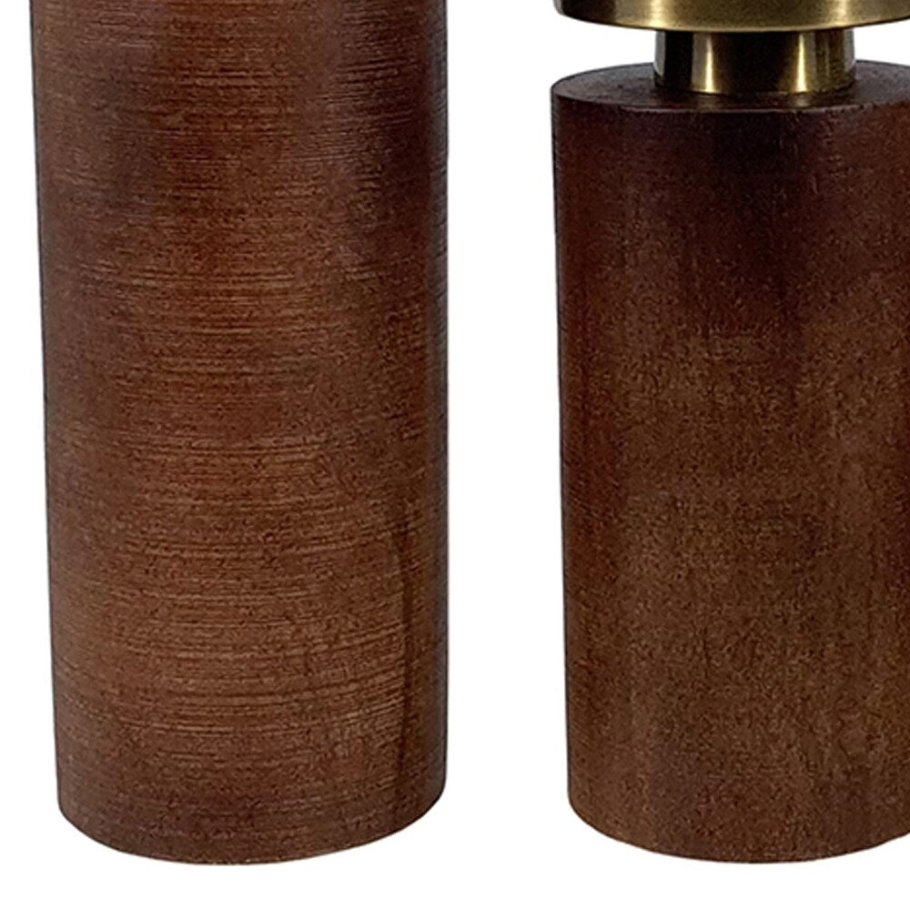 12, 10, 8 Inch Mango Wood Candle Holders with Round Column Pedestals, Brown