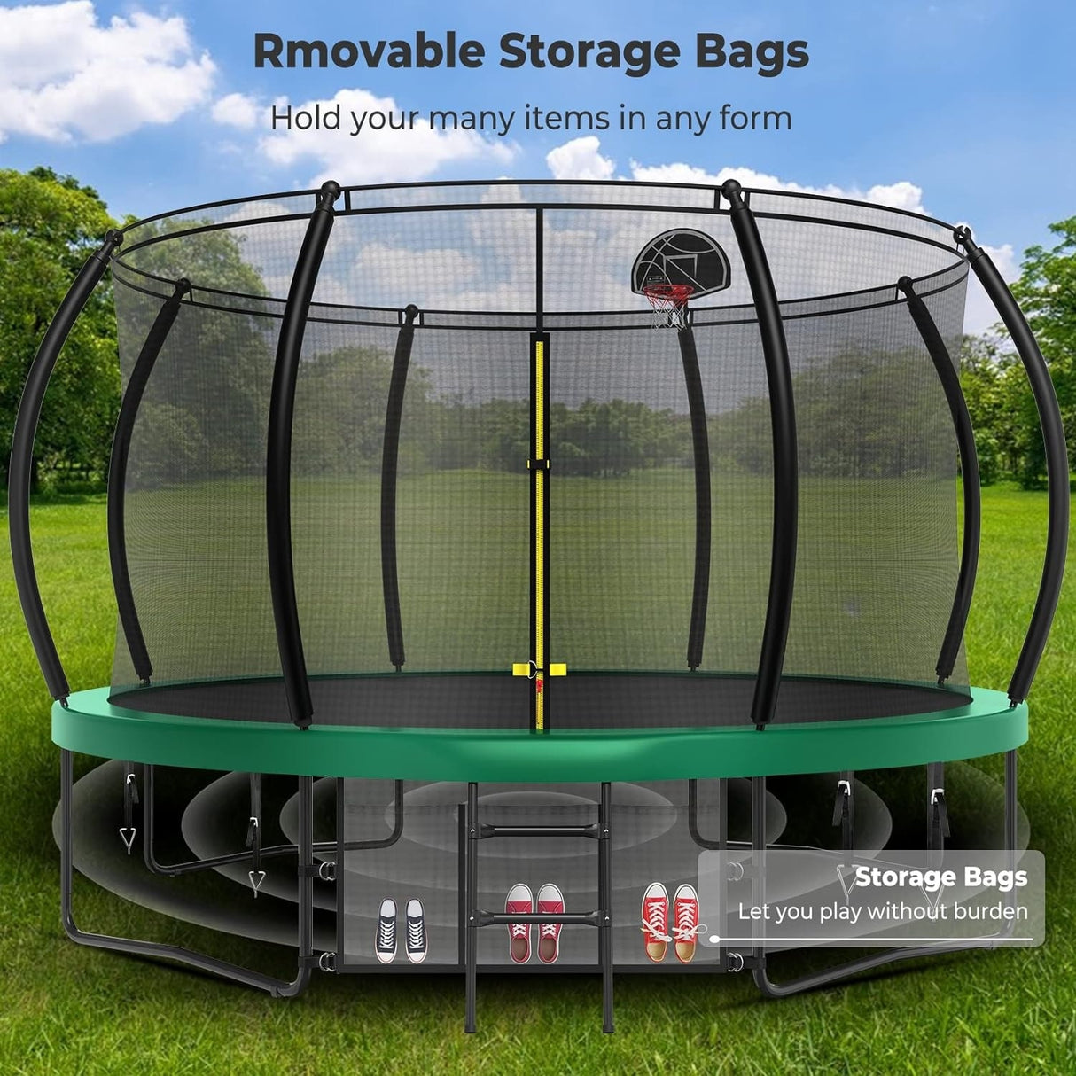 12ft/14ft/15ft/16ft Trampoline for Kids and Adults, Outdoor Trampolines with Curved Poles, Pumpkin Shaped
