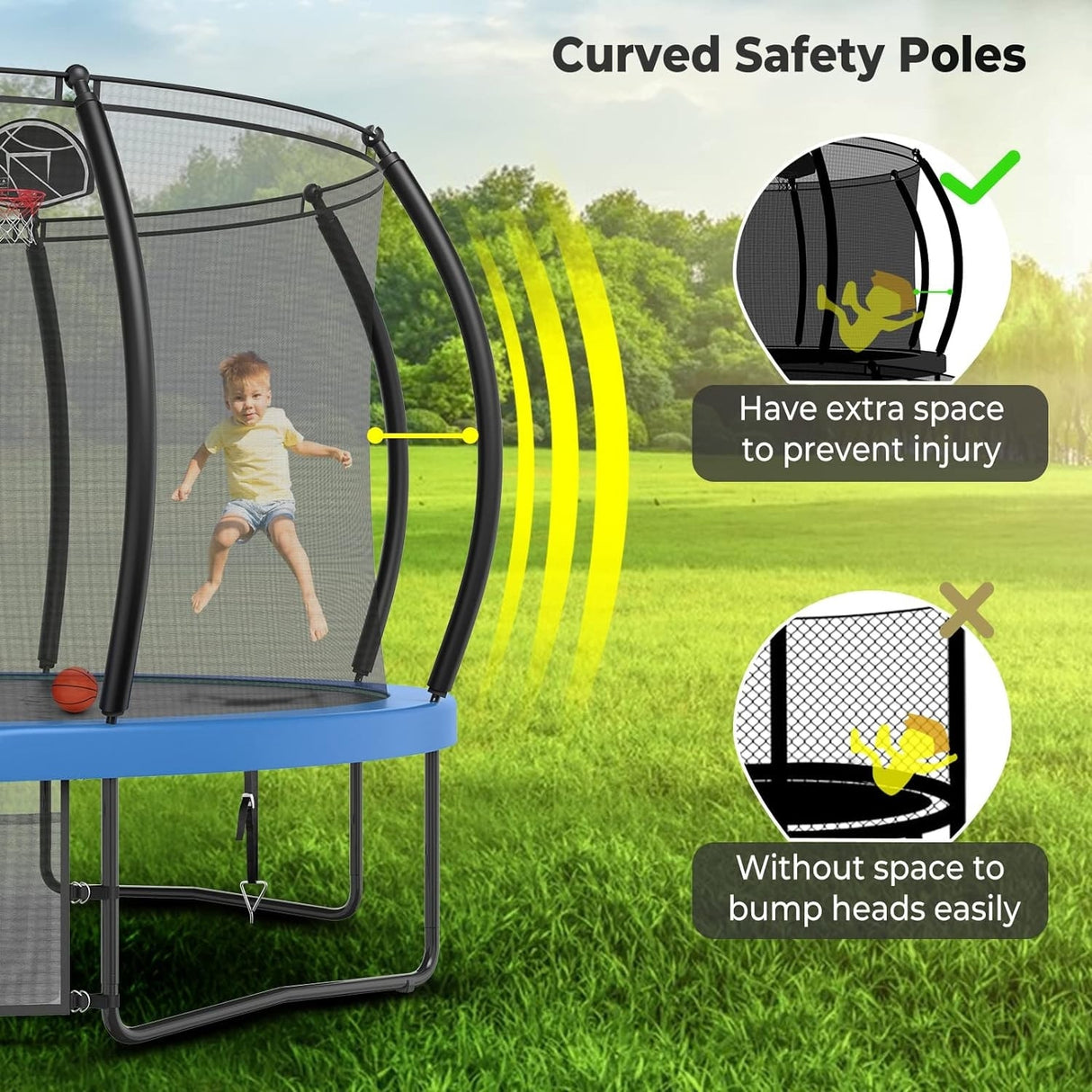 12ft/14ft/15ft/16ft Trampoline for Kids and Adults, Outdoor Trampolines with Curved Poles, Pumpkin Shaped