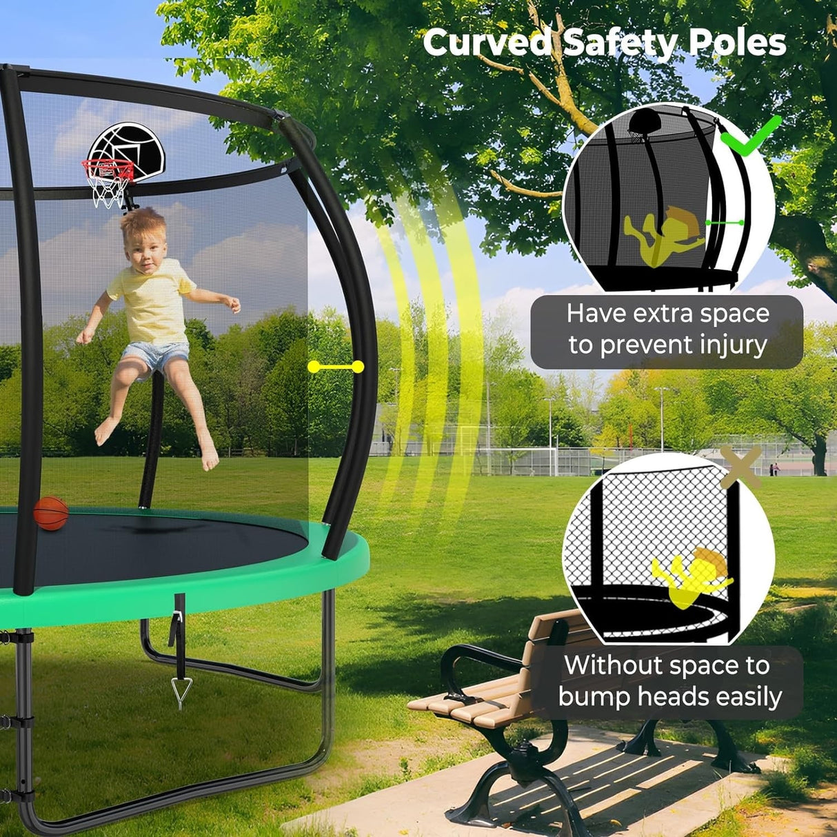12ft/14ft/15ft/16ft Trampoline for Kids and Adults, Outdoor Trampolines with Curved Poles, Pumpkin Shaped