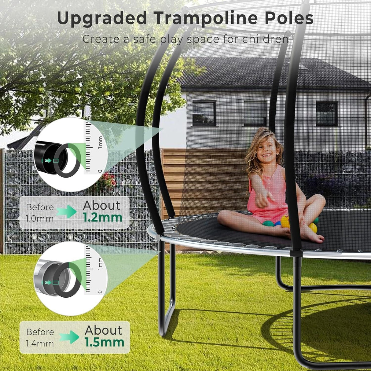 12ft/14ft/15ft/16ft Trampoline for Kids and Adults, Outdoor Trampolines with Curved Poles, Pumpkin Shaped