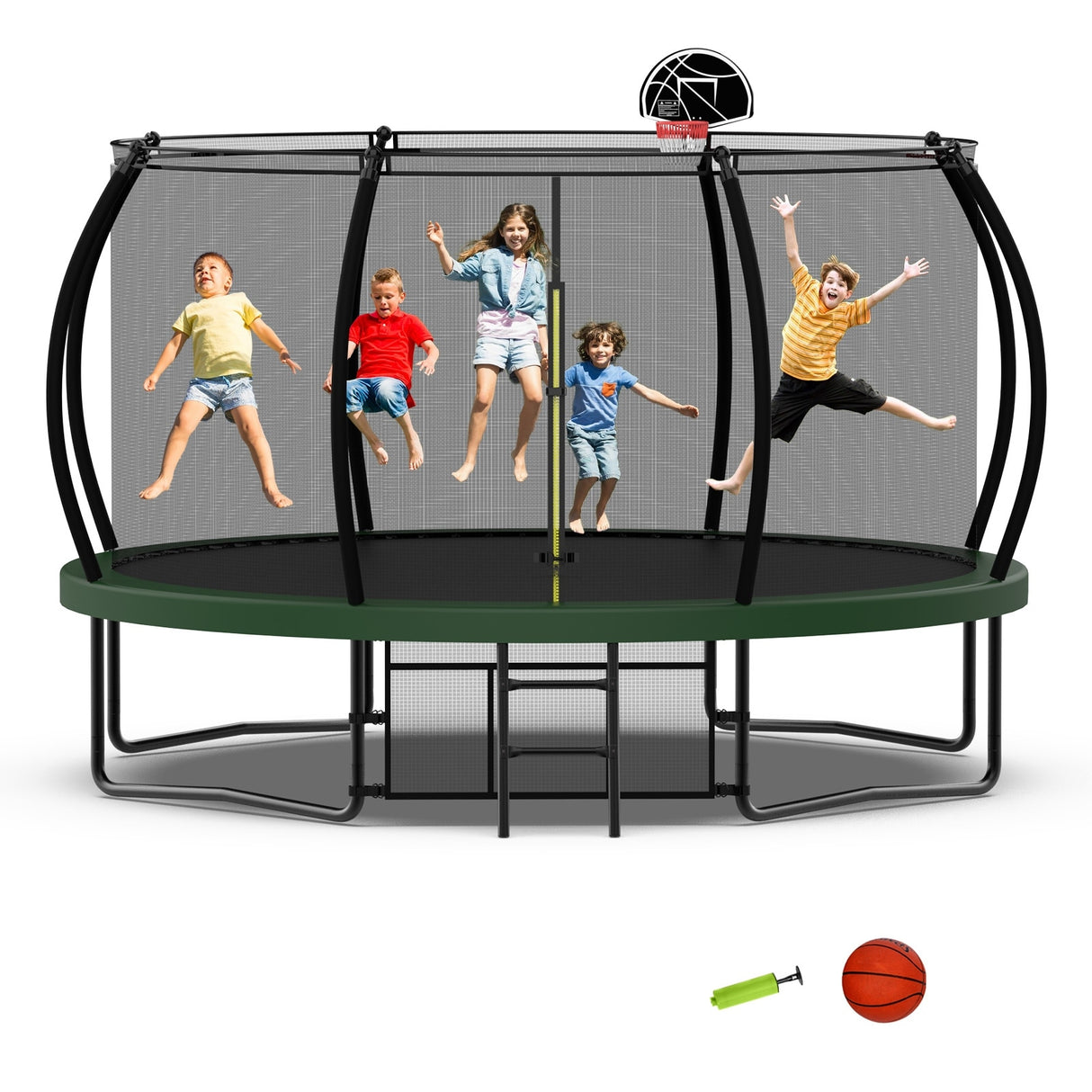 12ft/14ft/15ft/16ft Trampoline for Kids and Adults, Outdoor Trampolines with Curved Poles, Pumpkin Shaped