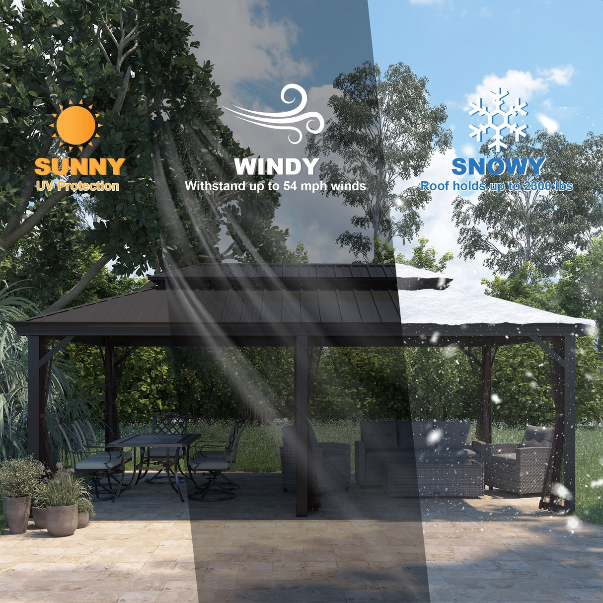 12x20 Ft Aluminum Hardtop Double Roof Gazebo with Nettings