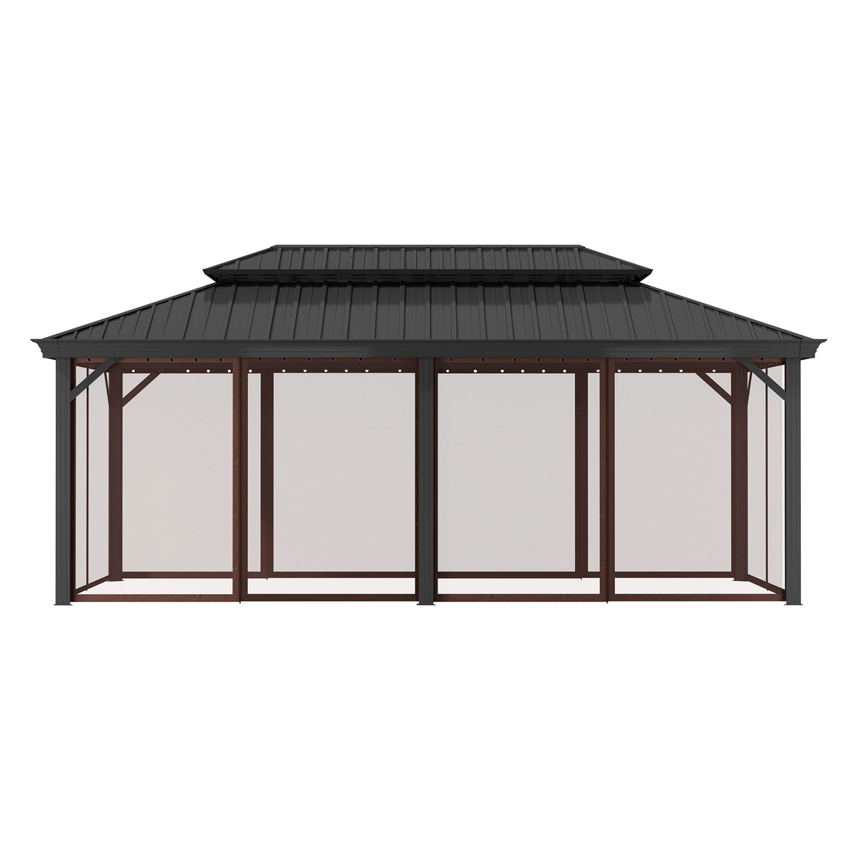 12x20 Ft Aluminum Hardtop Double Roof Gazebo with Nettings