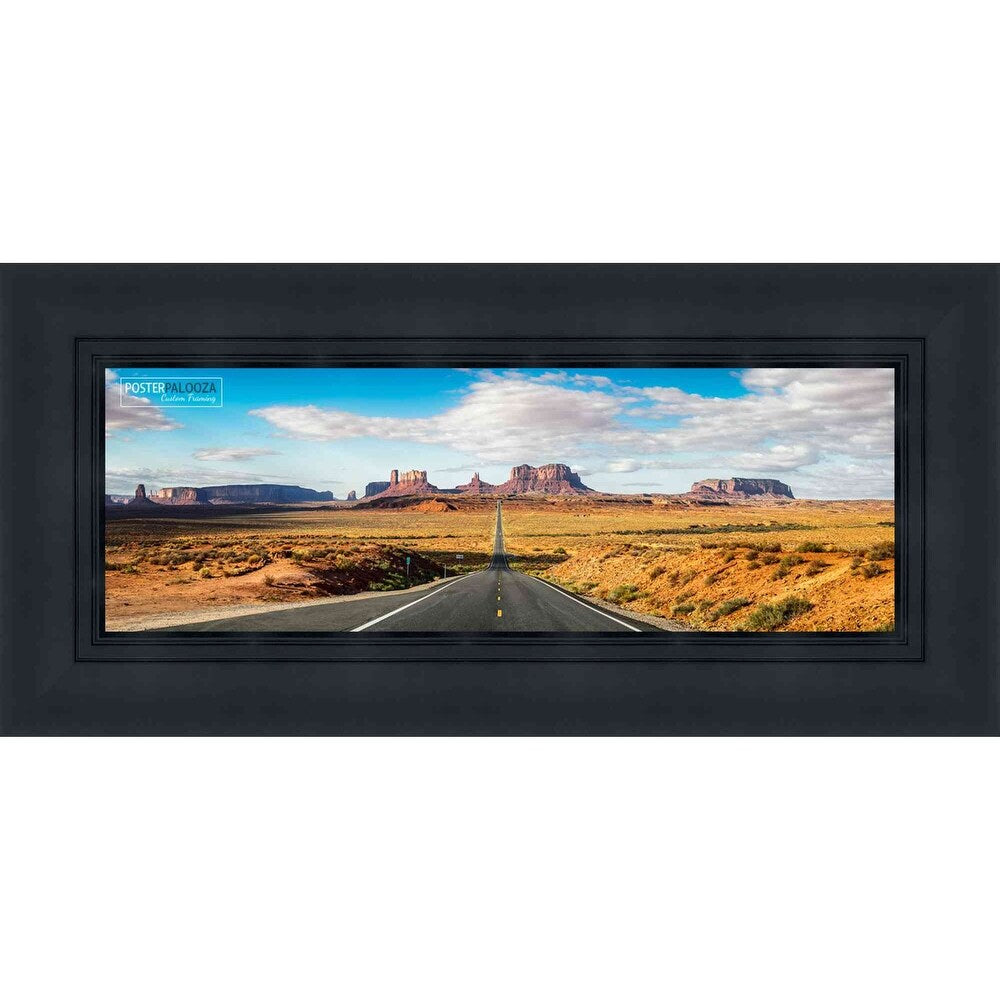 12x36 Contemporary Black Complete Wood Panoramic Frame with UV Acrylic, Foam Board Backing, & Hardware