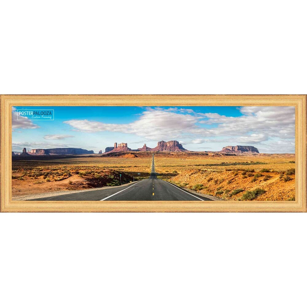 12x36 Traditional Gold Complete Wood Panoramic Frame with UV Acrylic, Foam Board Backing, & Hardware