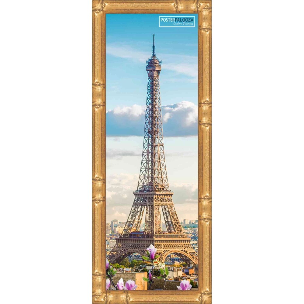 12x4 Frame Gold Bamboo Solid Wood Picture Frame with UV Acrylic, Foam Board Backing & Hanging Hardware Included