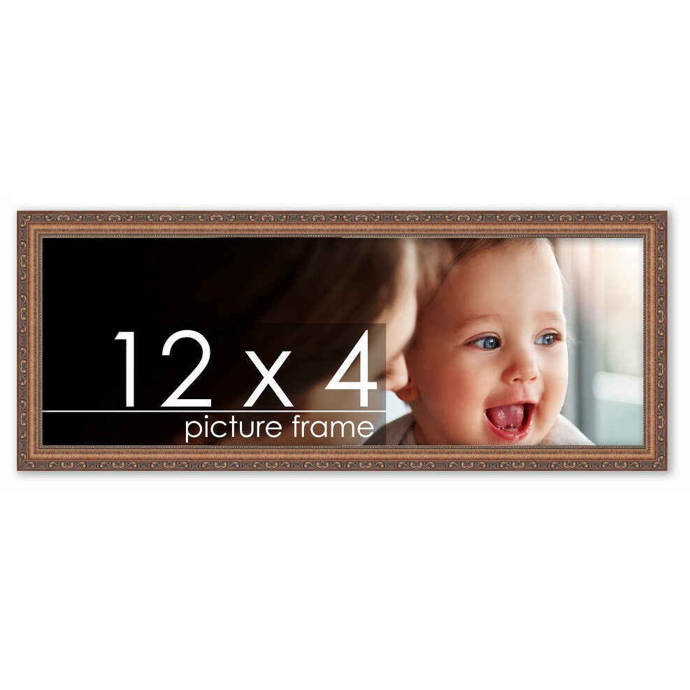 12x4 Traditional Antique Gold Complete Wood Picture Frame with UV Acrylic, Foam Board Backing, & Hardware