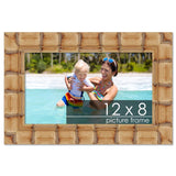 12x8 Bamboo Natural Complete Wood Picture Frame with UV Acrylic, Foam Board Backing, & Hardware