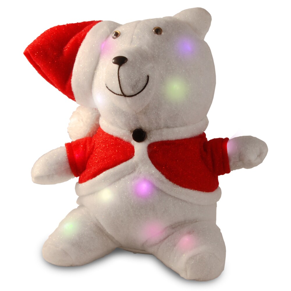 National Tree Company 13 in. Cotton Red Bear with 13 Flashing LED Lights with Battery Box