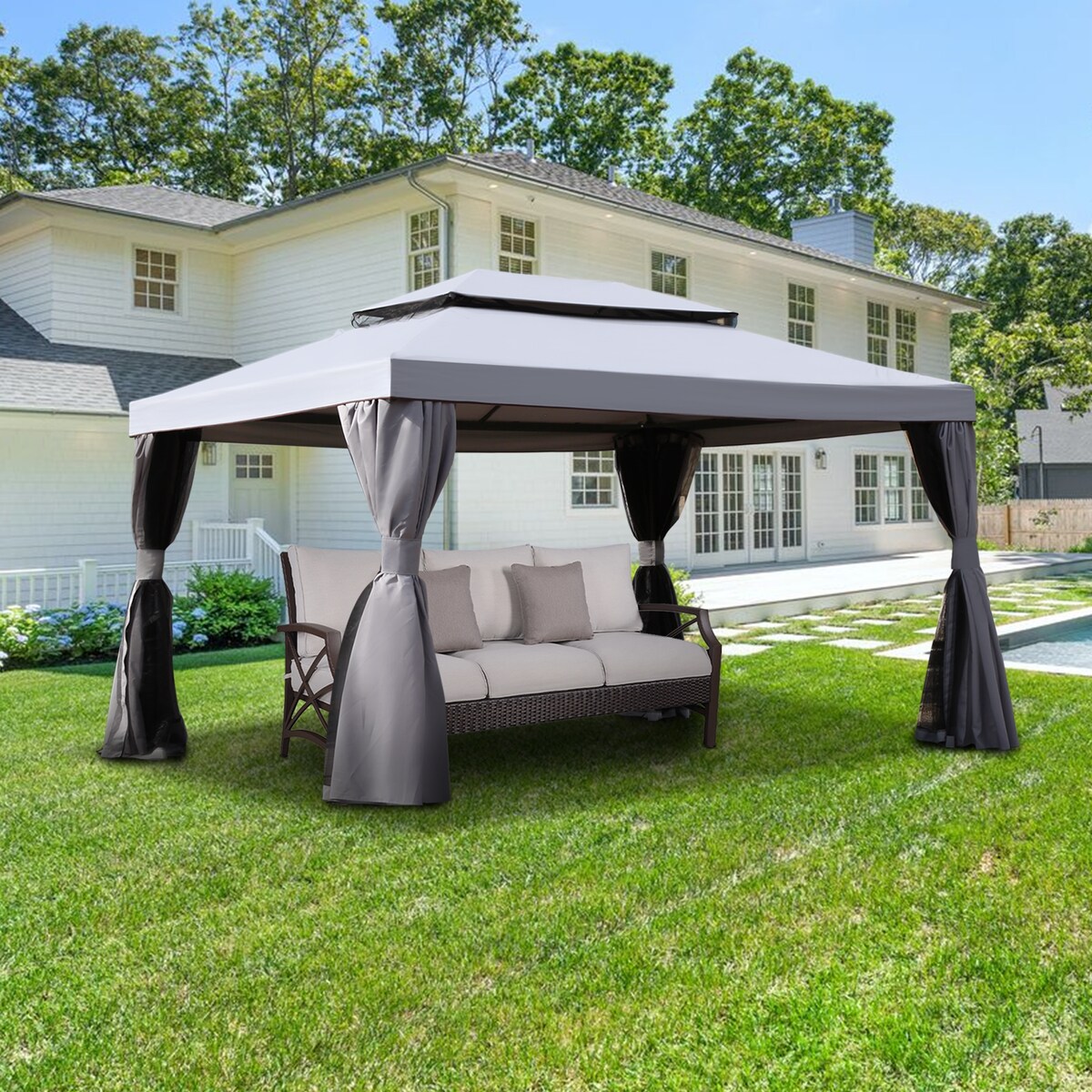 13 Ft. W X 10 Ft. D Metal Patio Gazebo