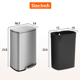 13 Gallon 50 Liter Stainless Steel Step Trash Can with Removable Inner Bucket by Furniture of America
