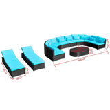 13 Piece Patio Lounge Set with Cushions Poly Rattan Blue