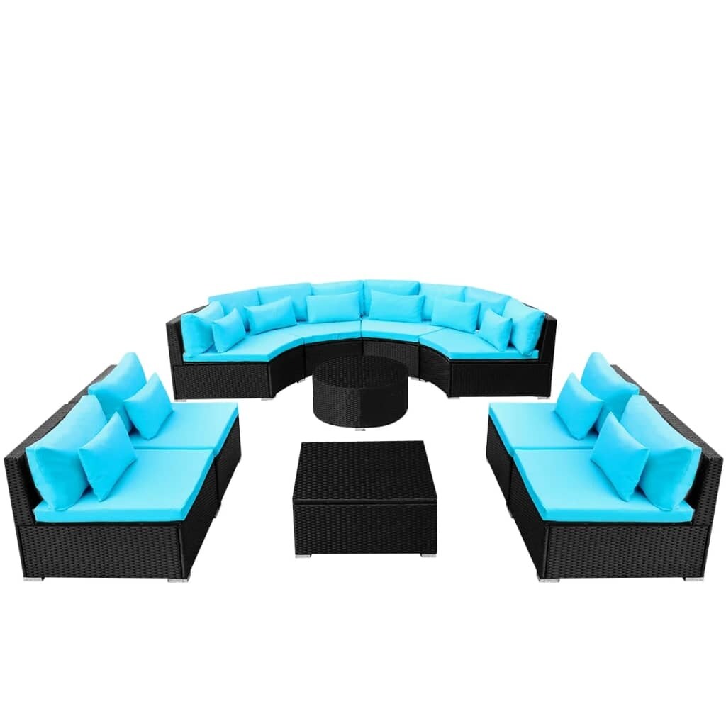 13 Piece Patio Lounge Set with Cushions Poly Rattan Blue