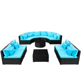 13 Piece Patio Lounge Set with Cushions Poly Rattan Blue