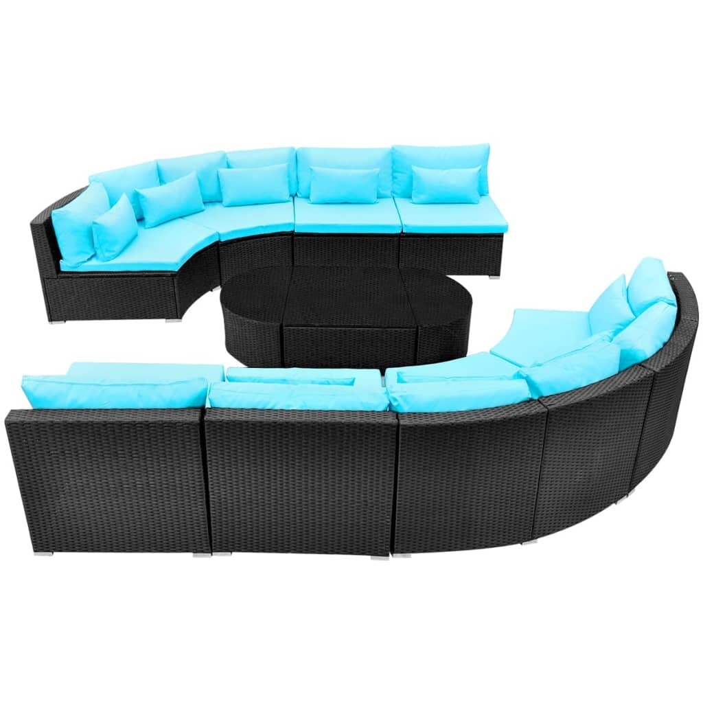 13 Piece Patio Lounge Set with Cushions Poly Rattan Blue