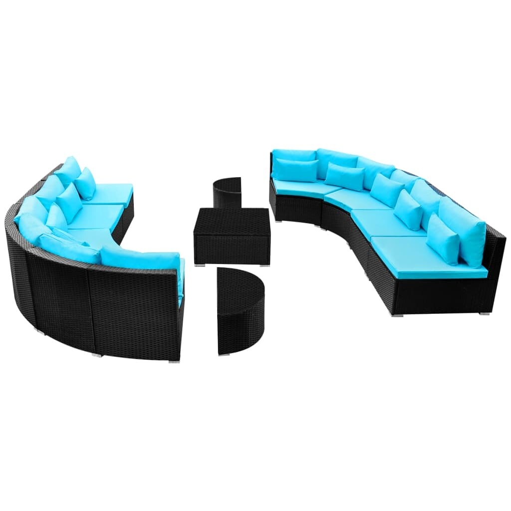 13 Piece Patio Lounge Set with Cushions Poly Rattan Blue