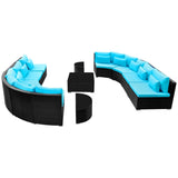 13 Piece Patio Lounge Set with Cushions Poly Rattan Blue