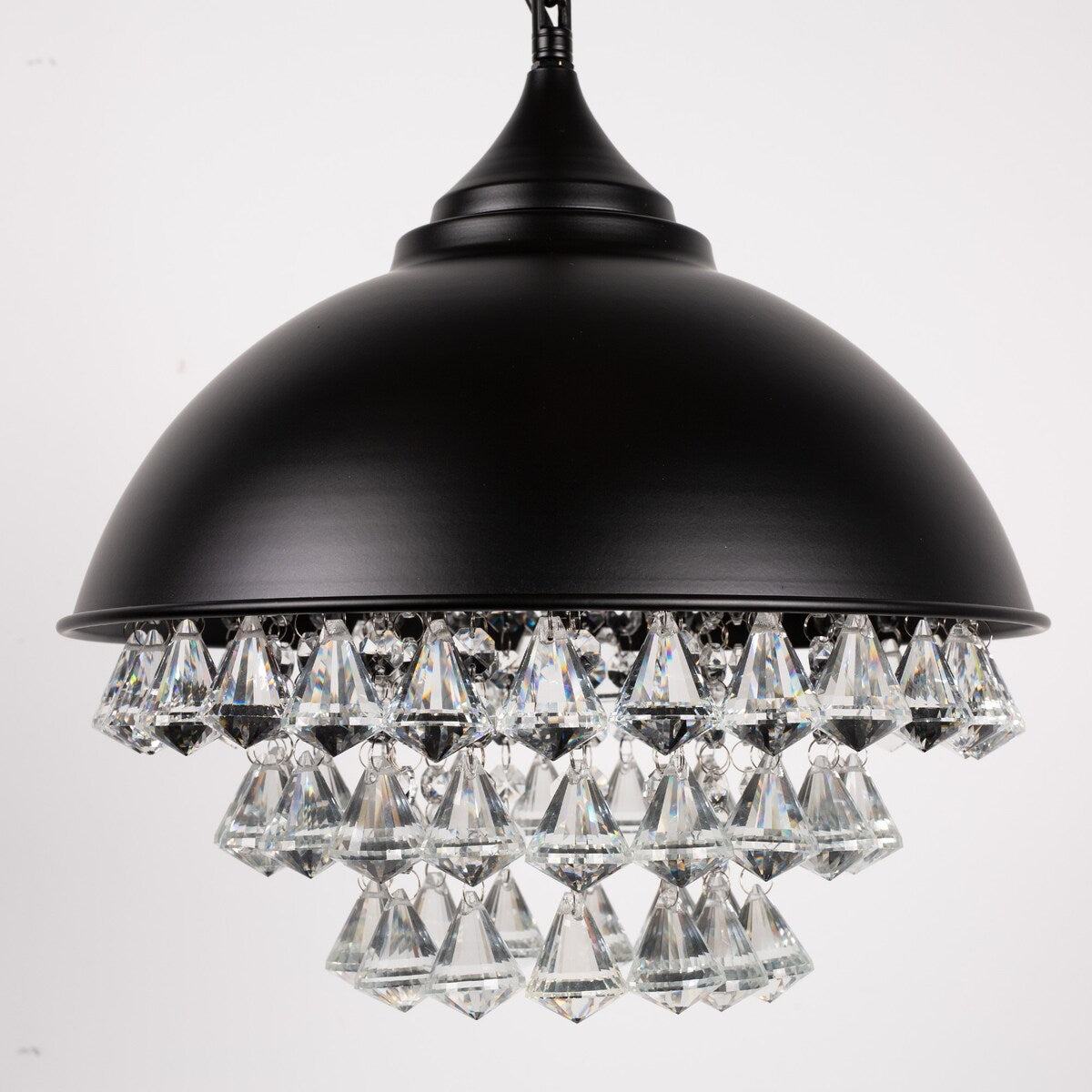 YANSUN 1-Light Crystal Black Metal Dome Industrial Pendant Light Modern Rustic Chandelier for Kitchen Foyer Hallway - 13 in
